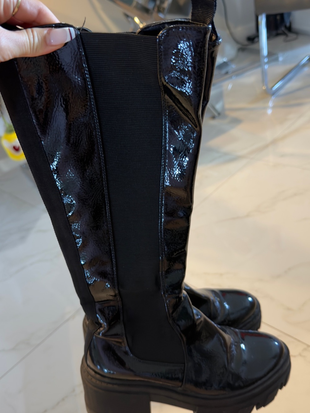 Patent Black Knee-High Platform Boots